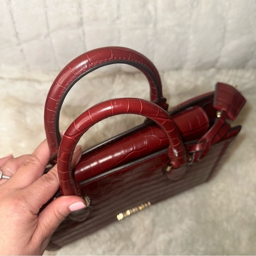 Michael kors Zoe Alligator Embossed Burgundy Bag - Picture 5 of 7